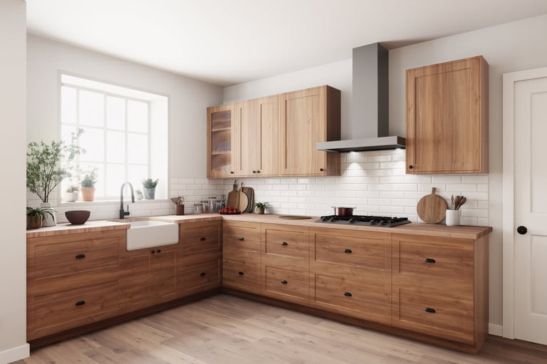 Stylish kitchen featuring wooden cabinets and modern appliances, creating a bright inviting cooking space